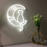 Cat In Thought Moon Neon Sign